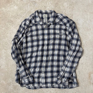 Lucky Brand Plaid Dobby Shirt Men's Size XXL Western Long Sleeve White Blue Snap